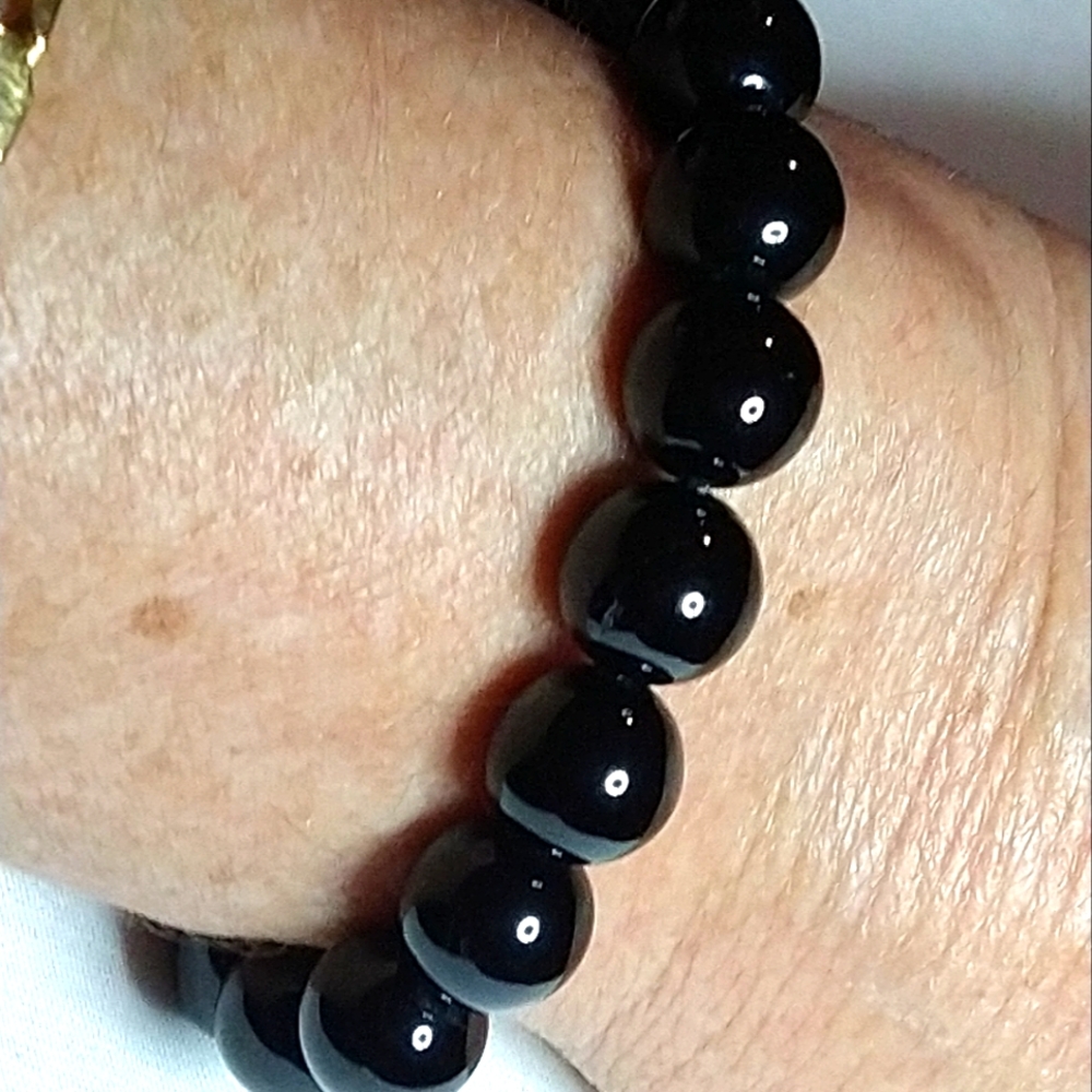 🔥XL- 12MM BEADS *TOURMALINE* (AUSTRALIAN, BLACK) /. STRETCH BRACELET.